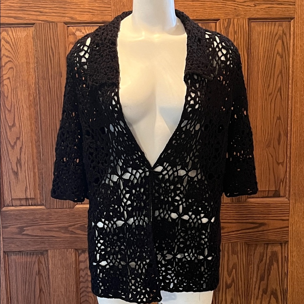 Chico's Black Crochet Openwork Cardigan M